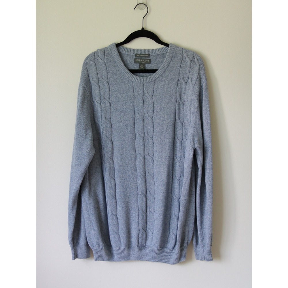Lyle & Scott Scotland Mens Large Blue Cable Knit 100% Combed Cotton Sweater